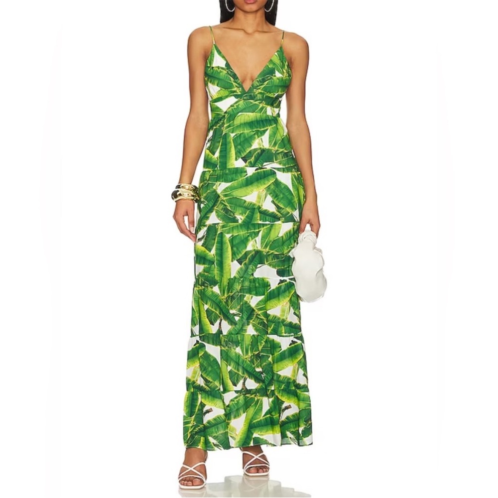 Alice + Olivia Green Leaf Print Maxi Dress